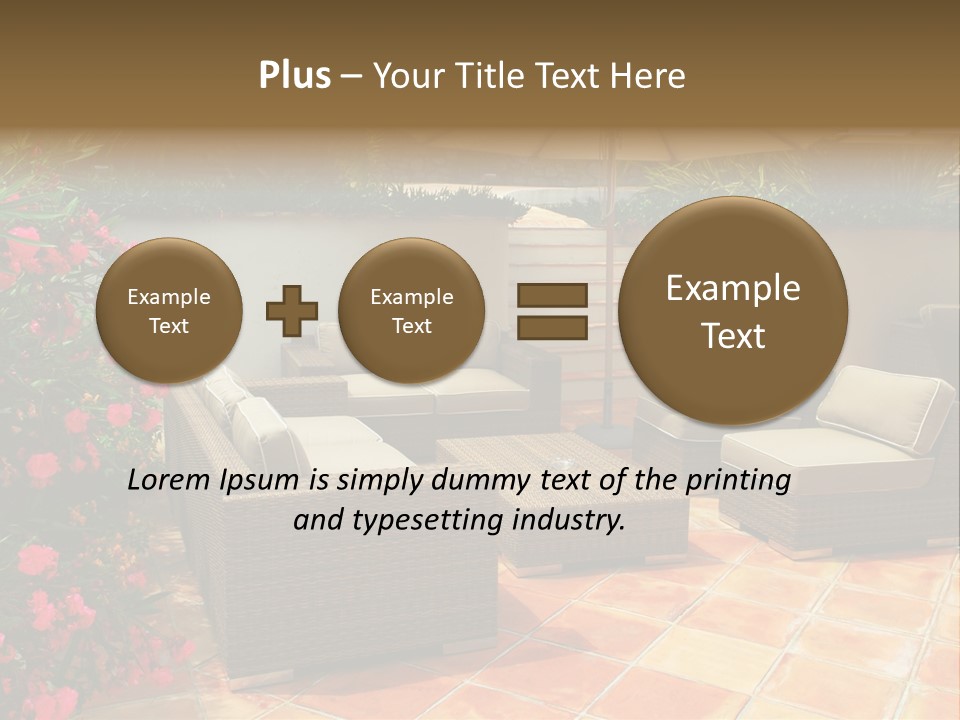 A Patio With A Couch, Chairs And An Umbrella PowerPoint Template