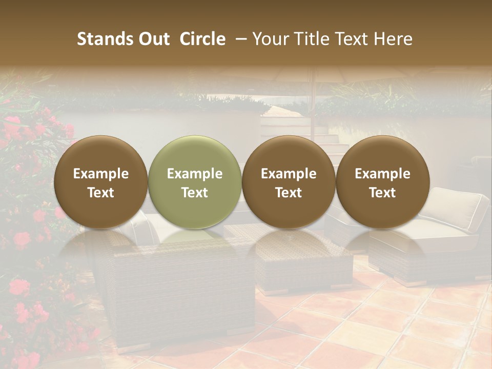 A Patio With A Couch, Chairs And An Umbrella PowerPoint Template