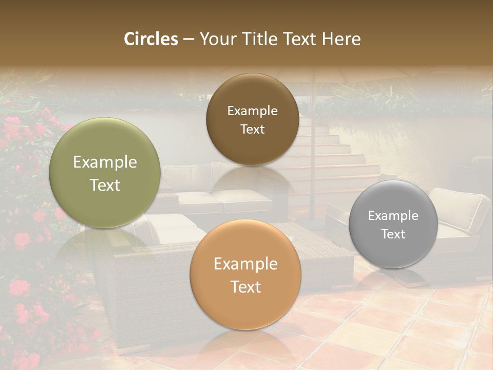 A Patio With A Couch, Chairs And An Umbrella PowerPoint Template