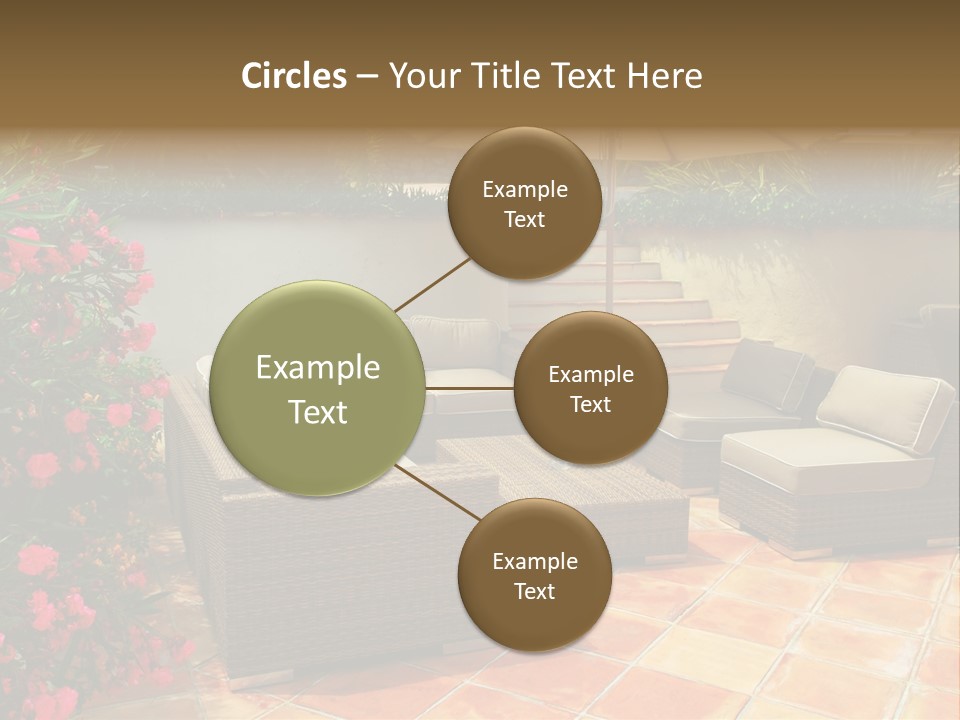 A Patio With A Couch, Chairs And An Umbrella PowerPoint Template