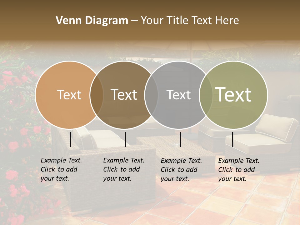 A Patio With A Couch, Chairs And An Umbrella PowerPoint Template