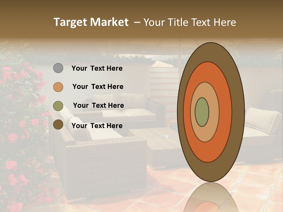 A Patio With A Couch, Chairs And An Umbrella PowerPoint Template