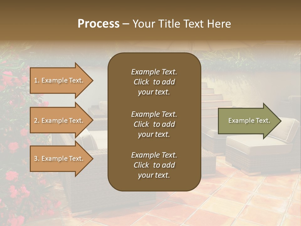 A Patio With A Couch, Chairs And An Umbrella PowerPoint Template