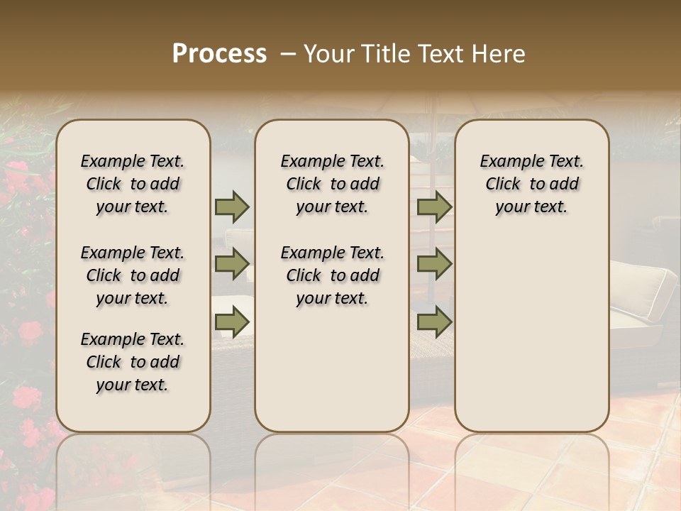 A Patio With A Couch, Chairs And An Umbrella PowerPoint Template