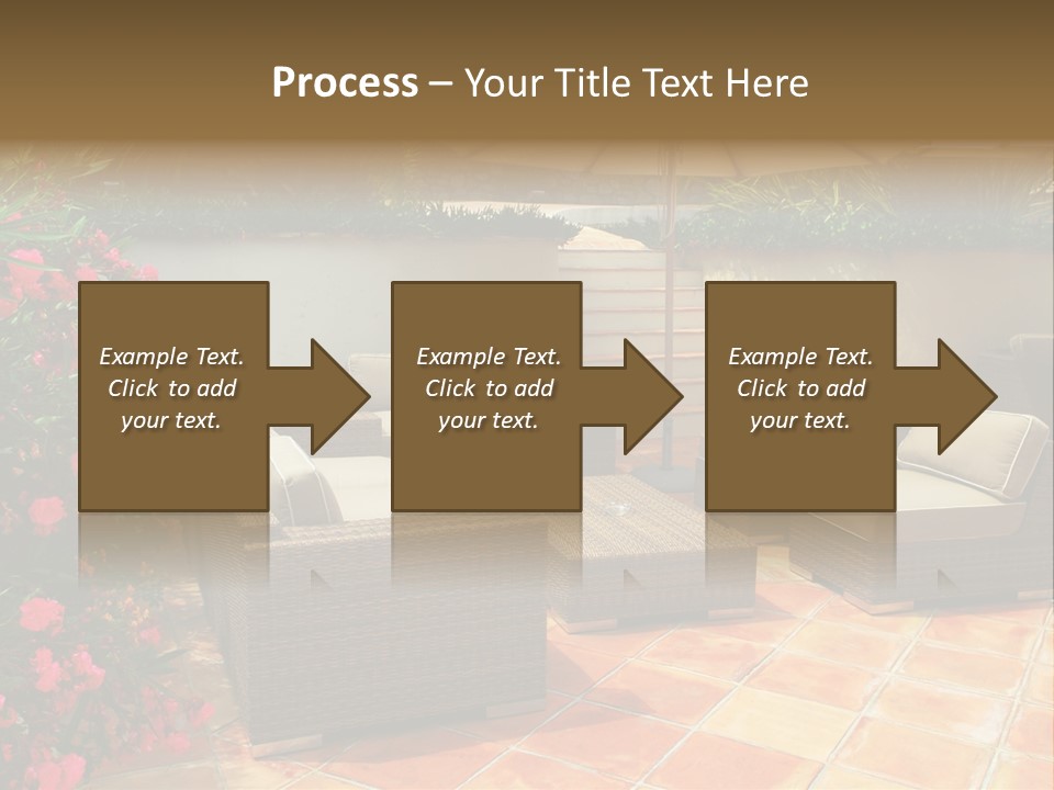 A Patio With A Couch, Chairs And An Umbrella PowerPoint Template