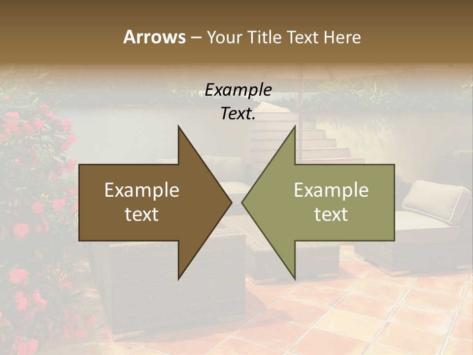 A Patio With A Couch, Chairs And An Umbrella PowerPoint Template