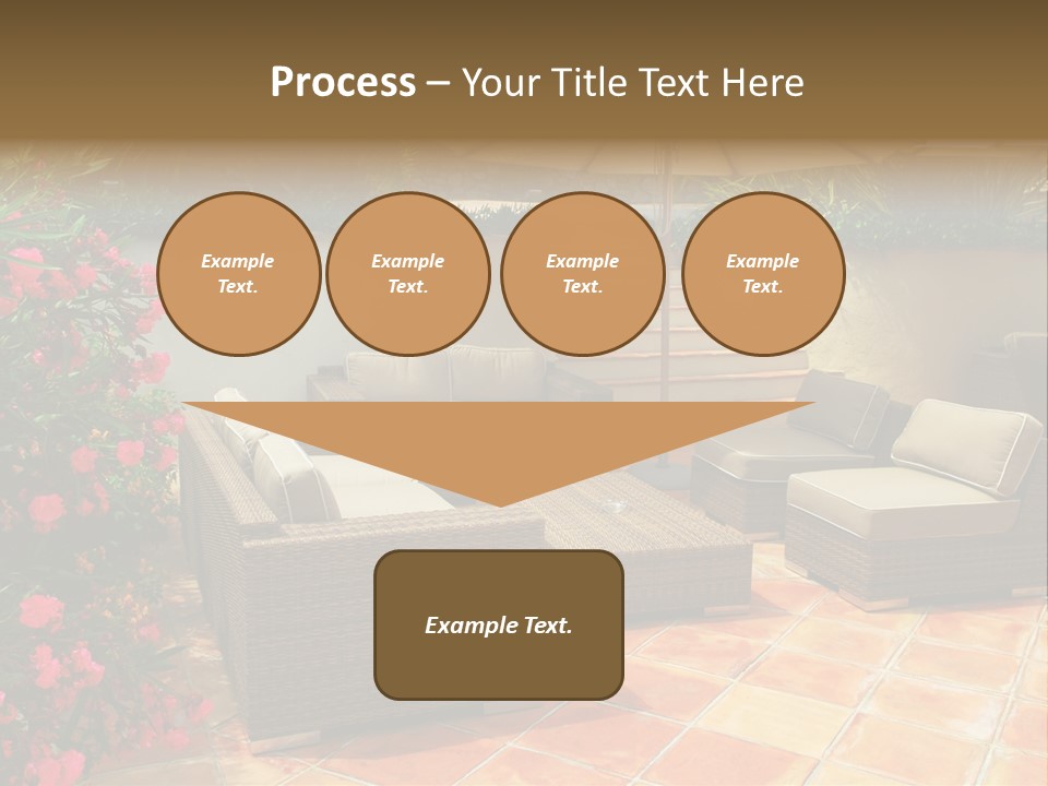 A Patio With A Couch, Chairs And An Umbrella PowerPoint Template