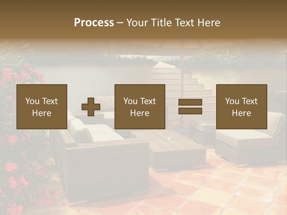 A Patio With A Couch, Chairs And An Umbrella PowerPoint Template