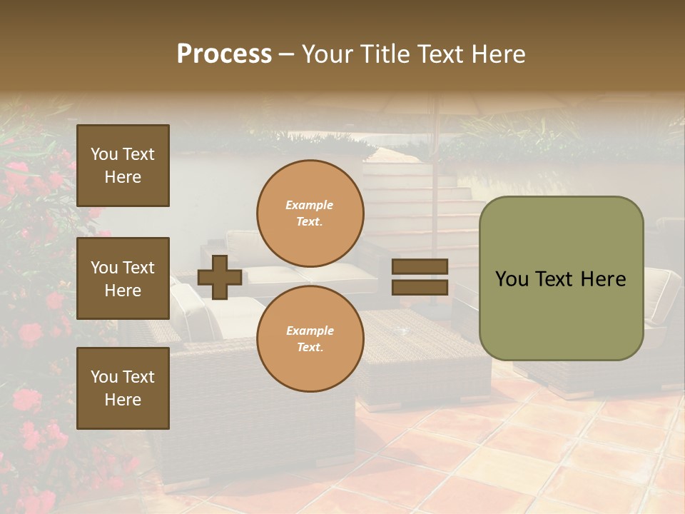 A Patio With A Couch, Chairs And An Umbrella PowerPoint Template