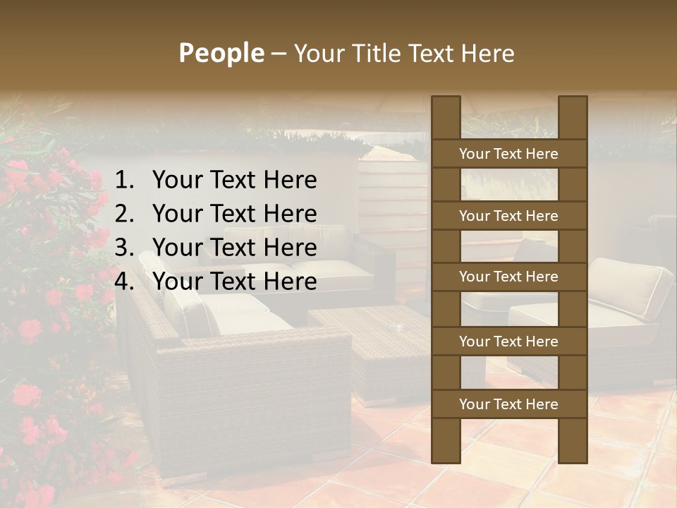 A Patio With A Couch, Chairs And An Umbrella PowerPoint Template