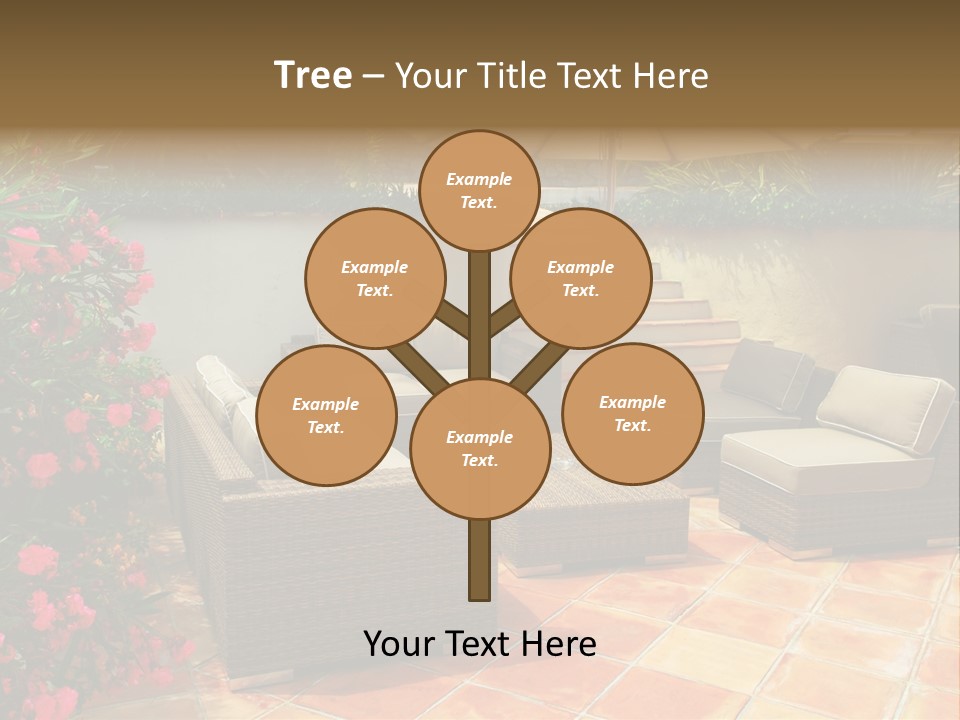 A Patio With A Couch, Chairs And An Umbrella PowerPoint Template