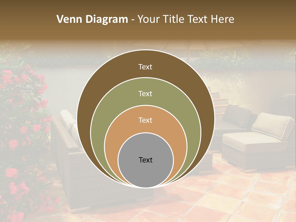 A Patio With A Couch, Chairs And An Umbrella PowerPoint Template