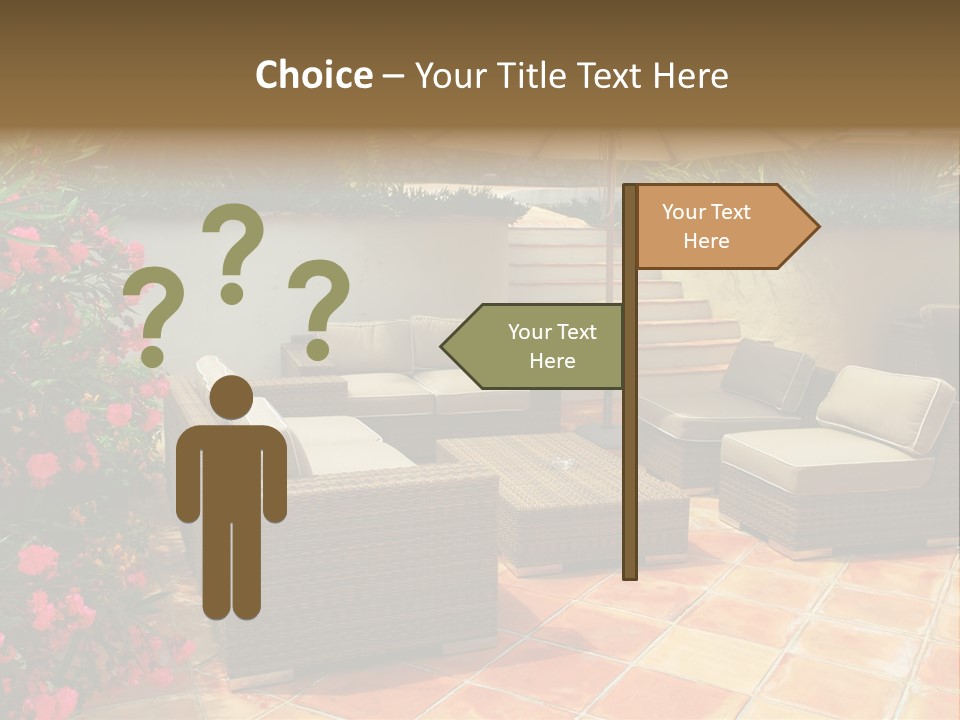 A Patio With A Couch, Chairs And An Umbrella PowerPoint Template