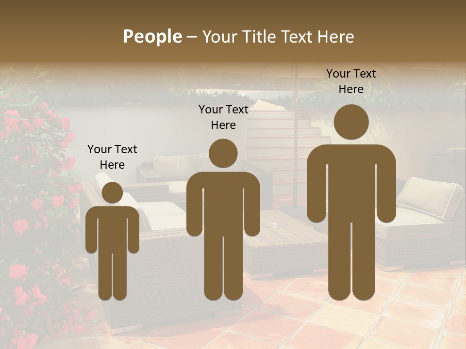 A Patio With A Couch, Chairs And An Umbrella PowerPoint Template