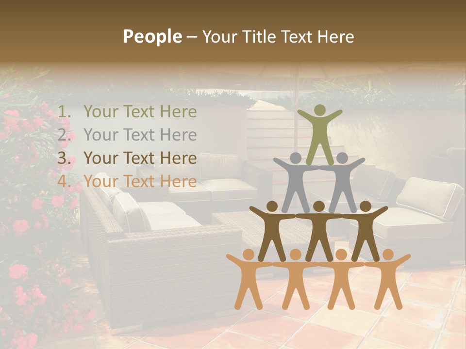 A Patio With A Couch, Chairs And An Umbrella PowerPoint Template