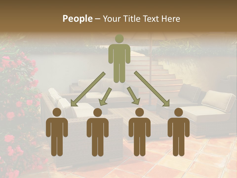 A Patio With A Couch, Chairs And An Umbrella PowerPoint Template