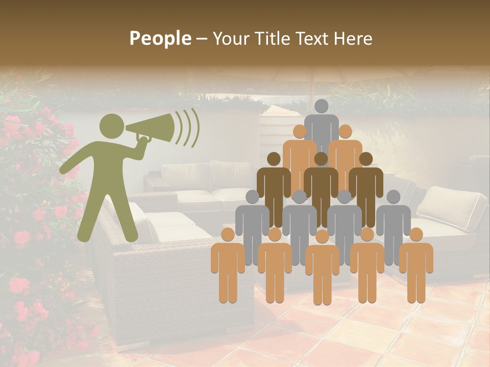 A Patio With A Couch, Chairs And An Umbrella PowerPoint Template