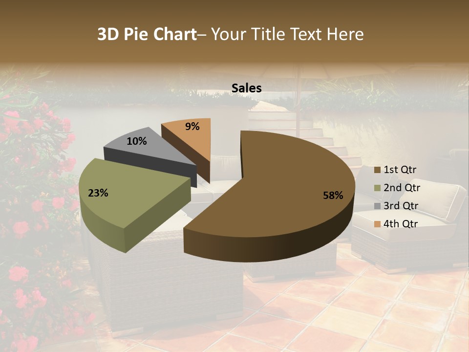 A Patio With A Couch, Chairs And An Umbrella PowerPoint Template