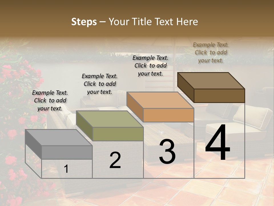 A Patio With A Couch, Chairs And An Umbrella PowerPoint Template