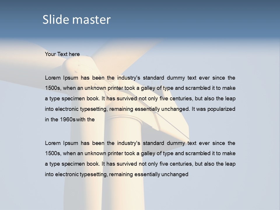 Closeup Wind Generator On A Wind Farm. Generators Are Held 100Metres (300Feet) Above The Ground And Each Blade Is 30Metres (100Feet) Long PowerPoint Template