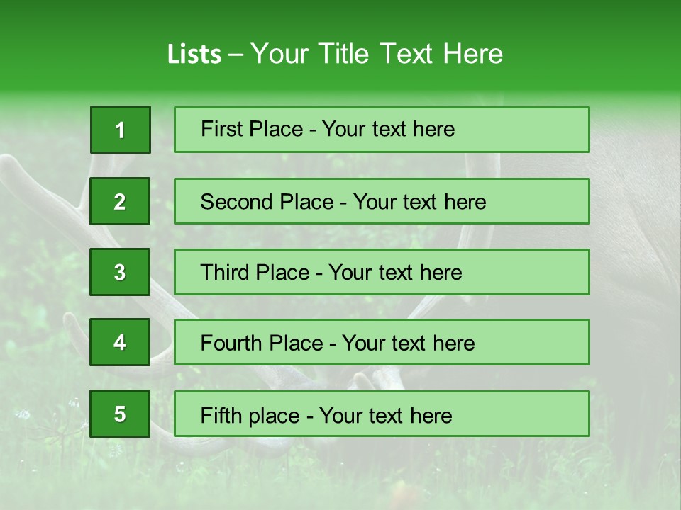 A Deer With Antlers Is Eating Grass In The Woods PowerPoint Template