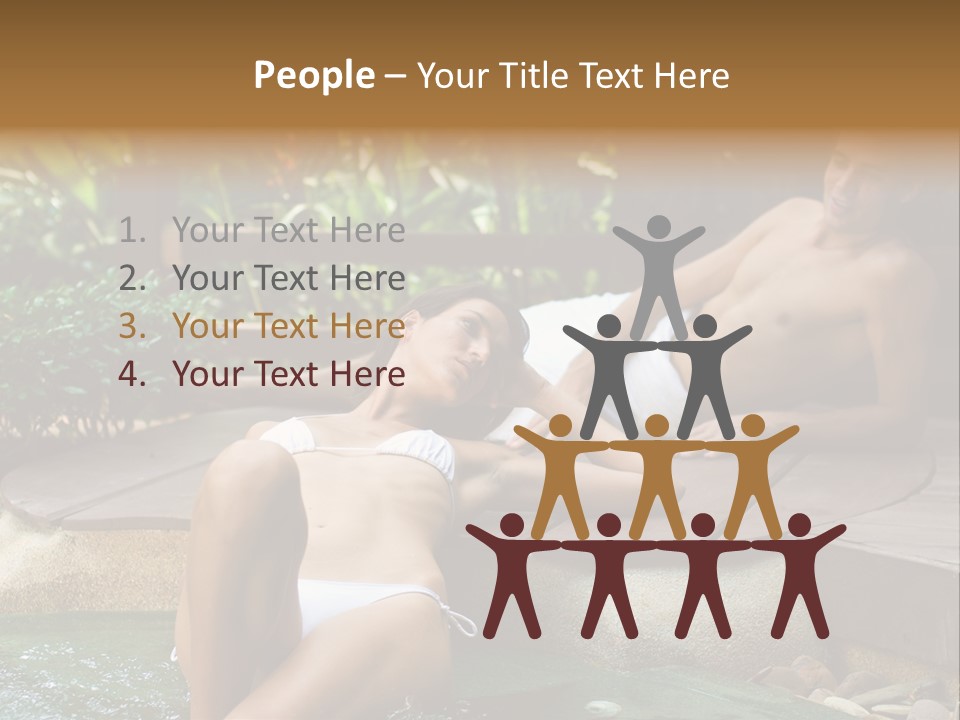 A Young Attractive Couple Lying By A Jacuzzi In Tropical Setting PowerPoint Template