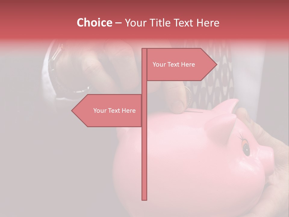 Businessman Putting Money Into A Pink Piggy Bank Wearing Business Attire PowerPoint Template