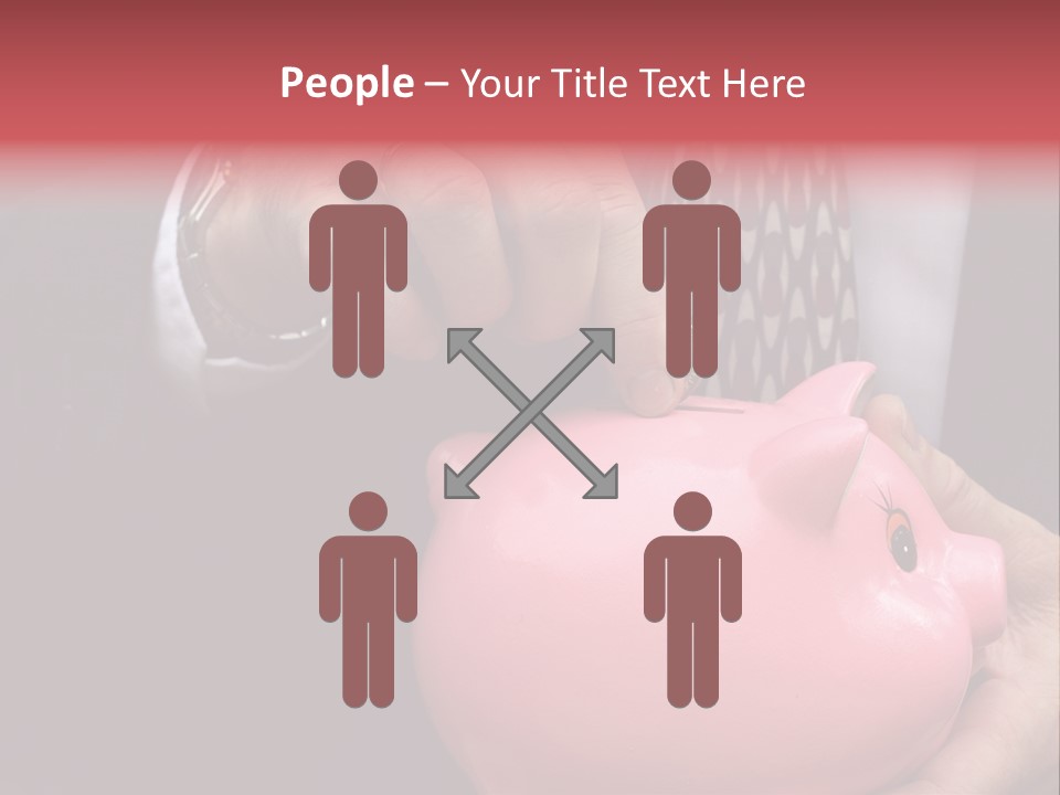 Businessman Putting Money Into A Pink Piggy Bank Wearing Business Attire PowerPoint Template