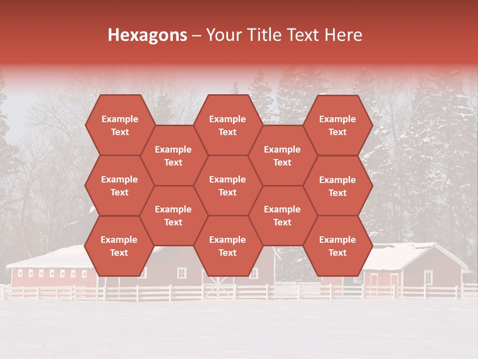 A Red Barn In A Snowy Field With Trees In The Background PowerPoint Template