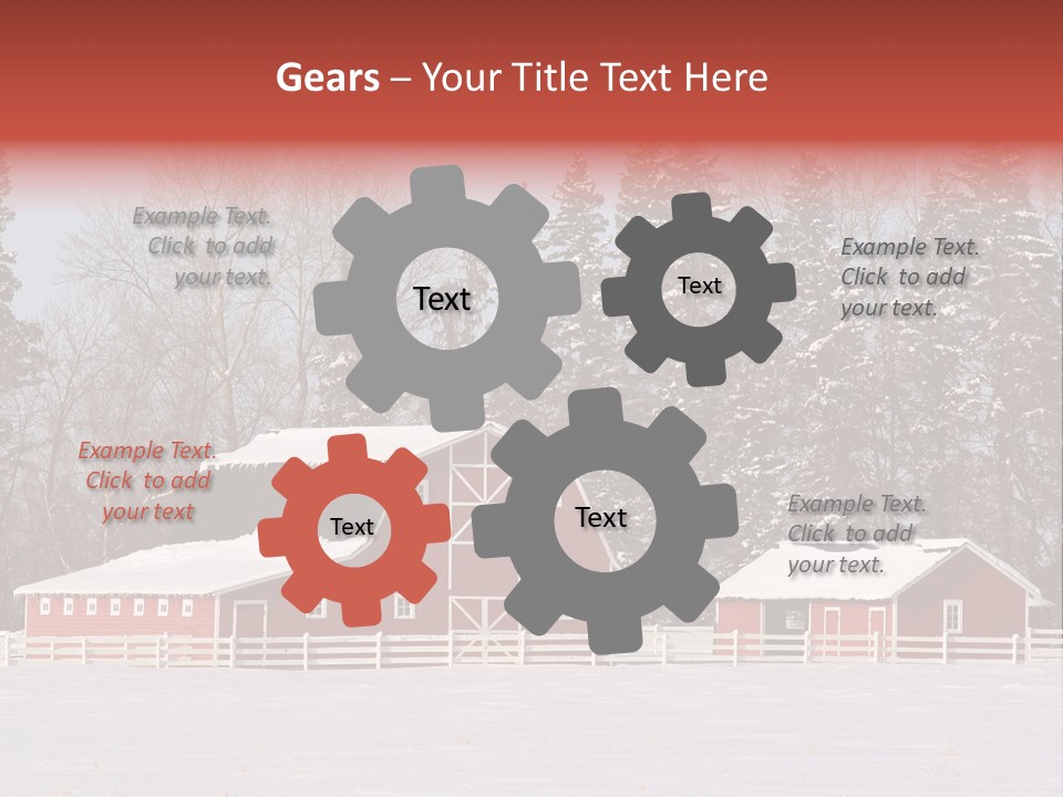 A Red Barn In A Snowy Field With Trees In The Background PowerPoint Template