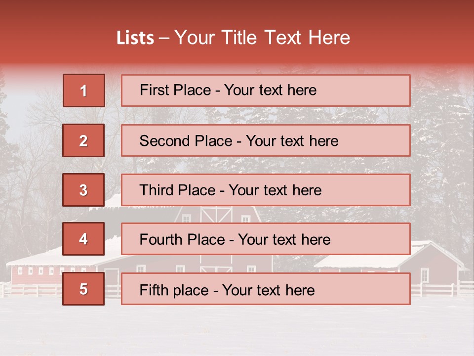 A Red Barn In A Snowy Field With Trees In The Background PowerPoint Template