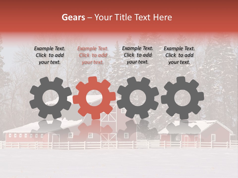 A Red Barn In A Snowy Field With Trees In The Background PowerPoint Template