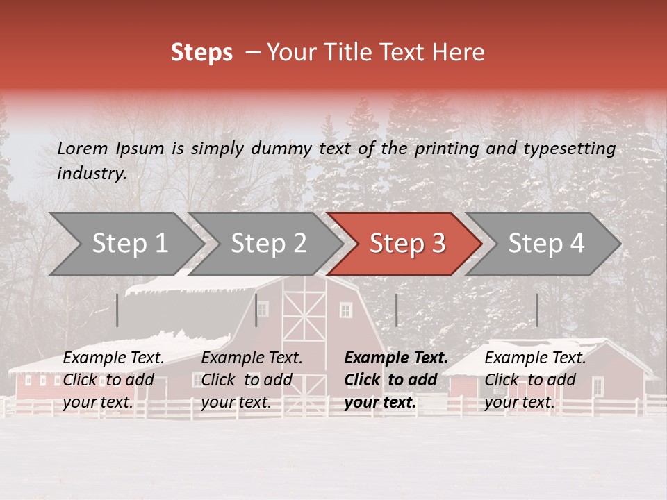 A Red Barn In A Snowy Field With Trees In The Background PowerPoint Template