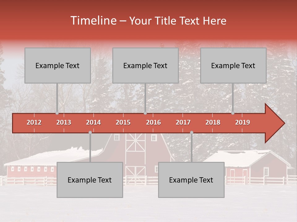 A Red Barn In A Snowy Field With Trees In The Background PowerPoint Template