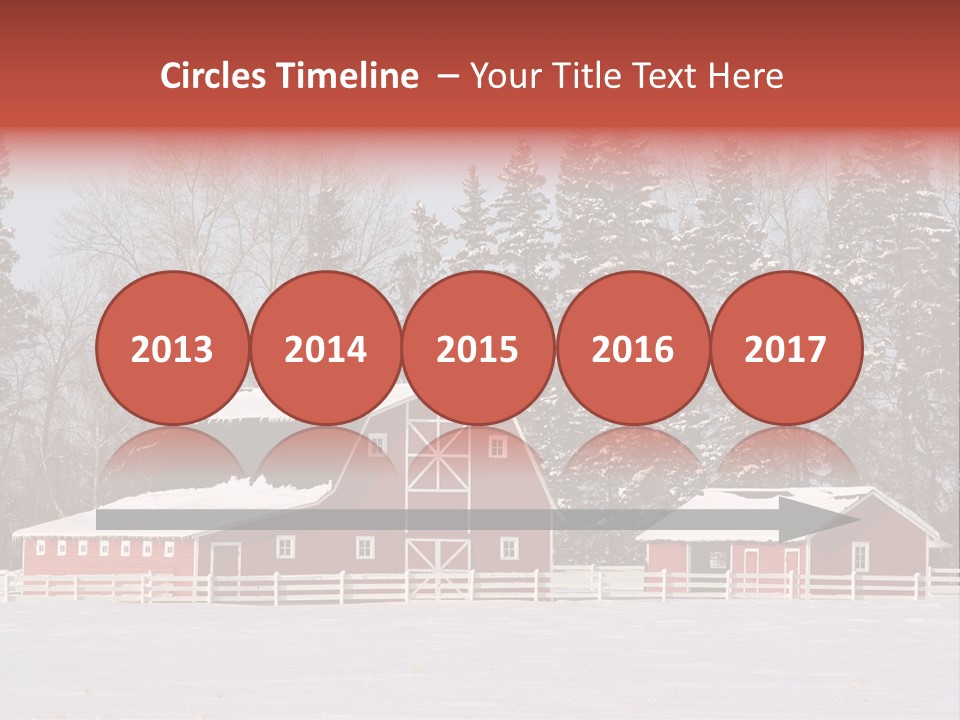 A Red Barn In A Snowy Field With Trees In The Background PowerPoint Template