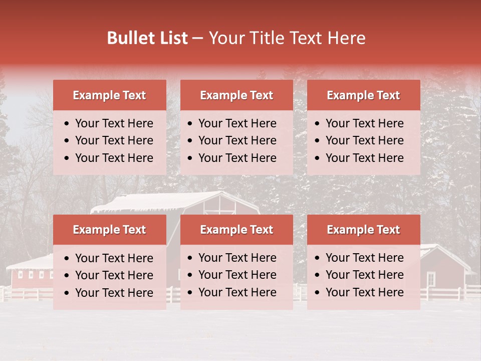 A Red Barn In A Snowy Field With Trees In The Background PowerPoint Template