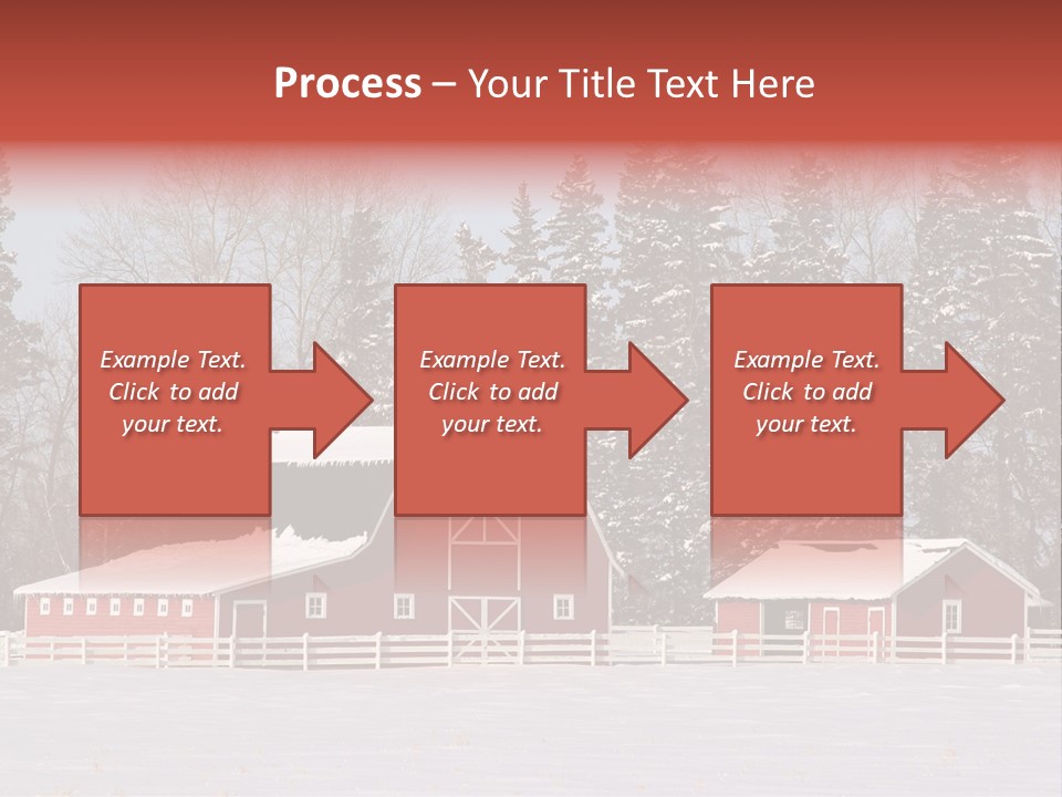 A Red Barn In A Snowy Field With Trees In The Background PowerPoint Template