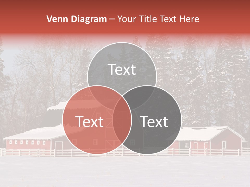A Red Barn In A Snowy Field With Trees In The Background PowerPoint Template