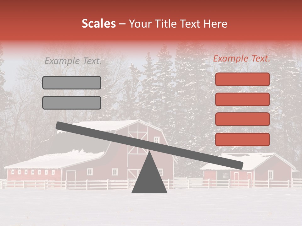 A Red Barn In A Snowy Field With Trees In The Background PowerPoint Template