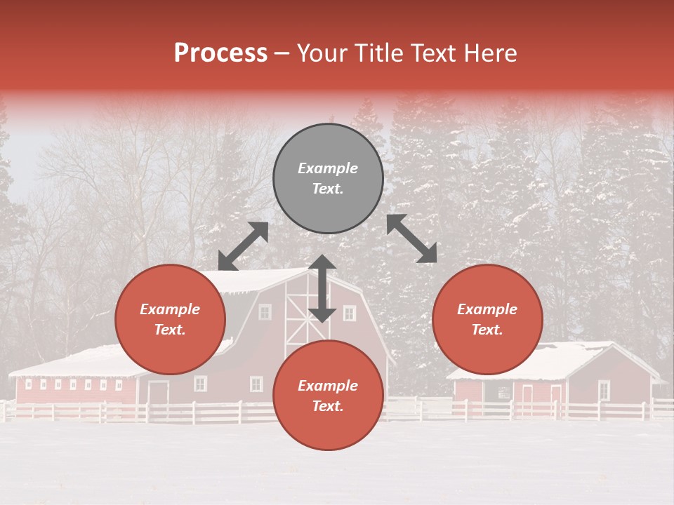 A Red Barn In A Snowy Field With Trees In The Background PowerPoint Template