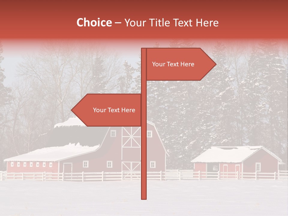 A Red Barn In A Snowy Field With Trees In The Background PowerPoint Template