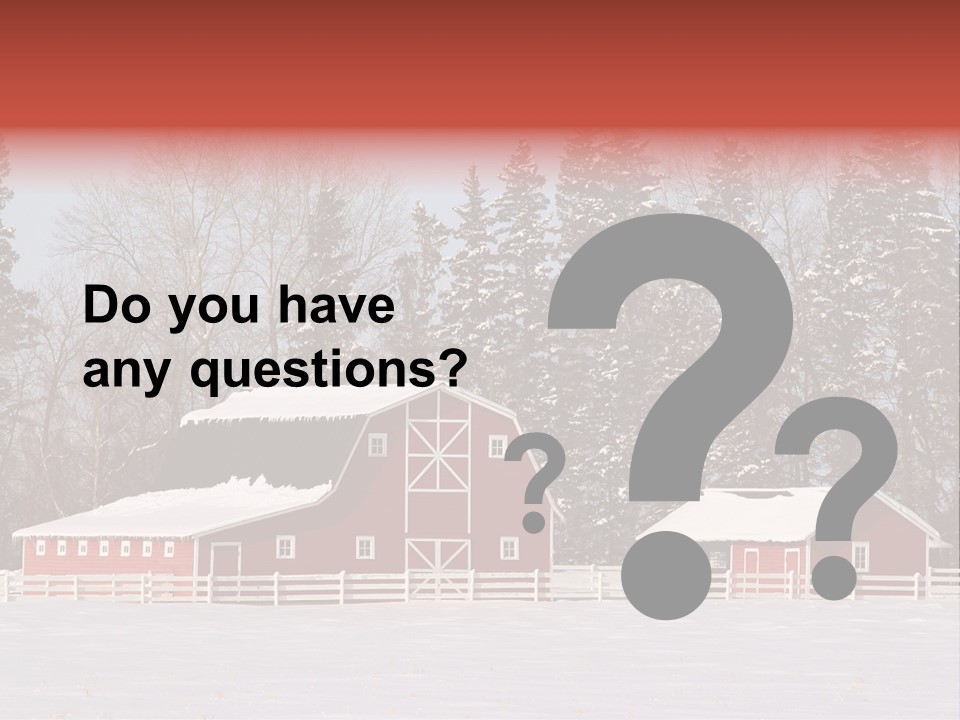 A Red Barn In A Snowy Field With Trees In The Background PowerPoint Template
