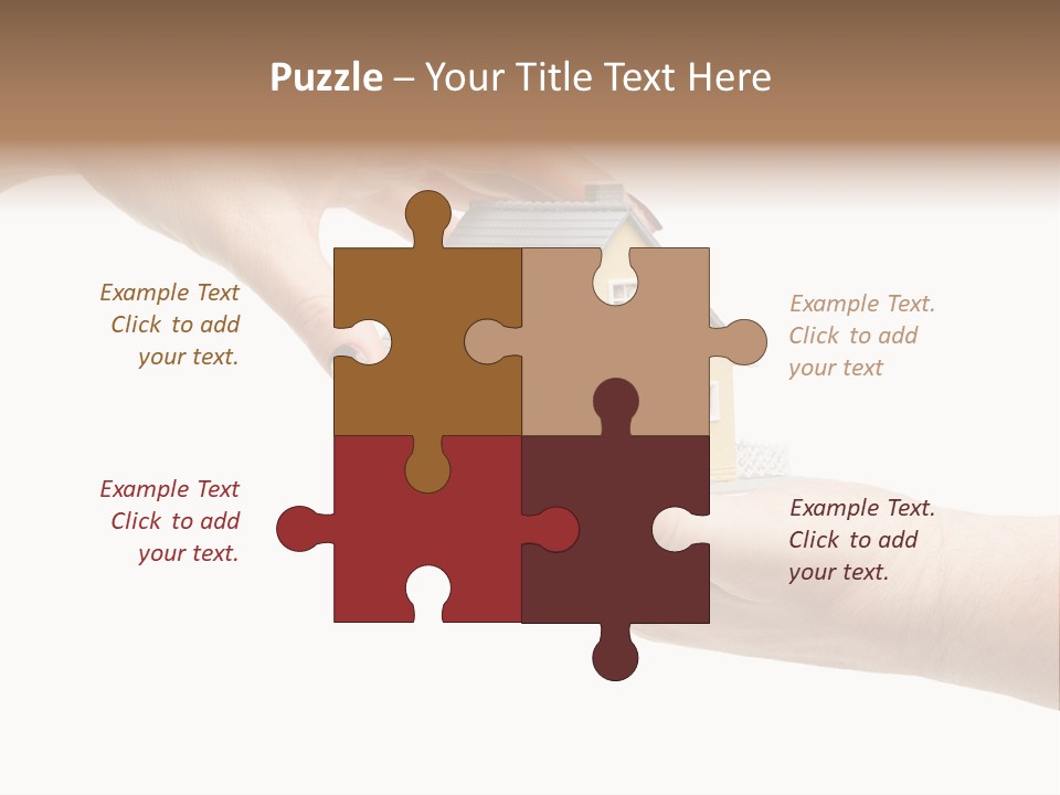 Female Hand Reaching For A House Isolated On A White Background. PowerPoint Template