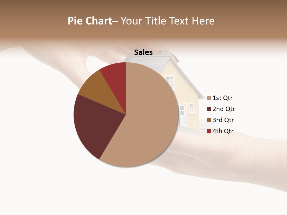 Female Hand Reaching For A House Isolated On A White Background. PowerPoint Template