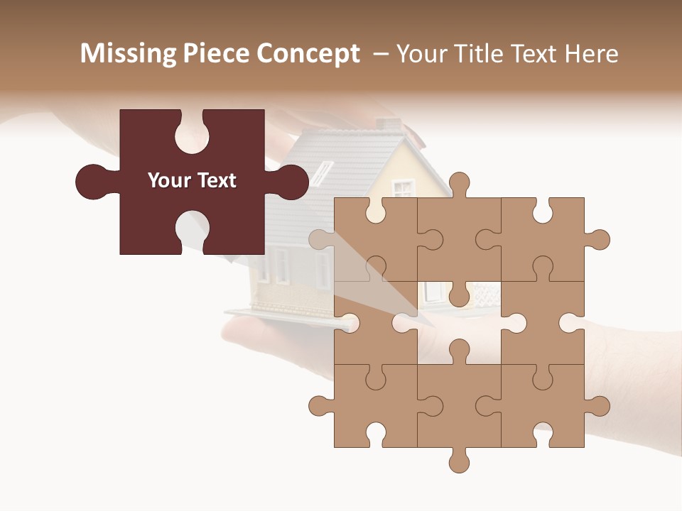 Female Hand Reaching For A House Isolated On A White Background. PowerPoint Template