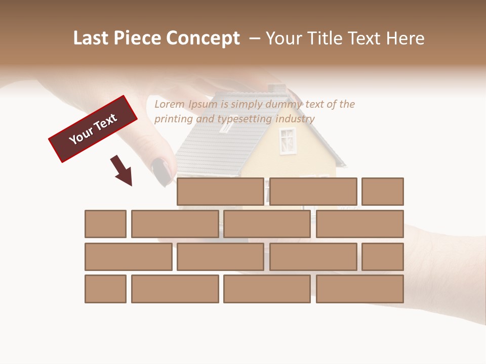 Female Hand Reaching For A House Isolated On A White Background. PowerPoint Template