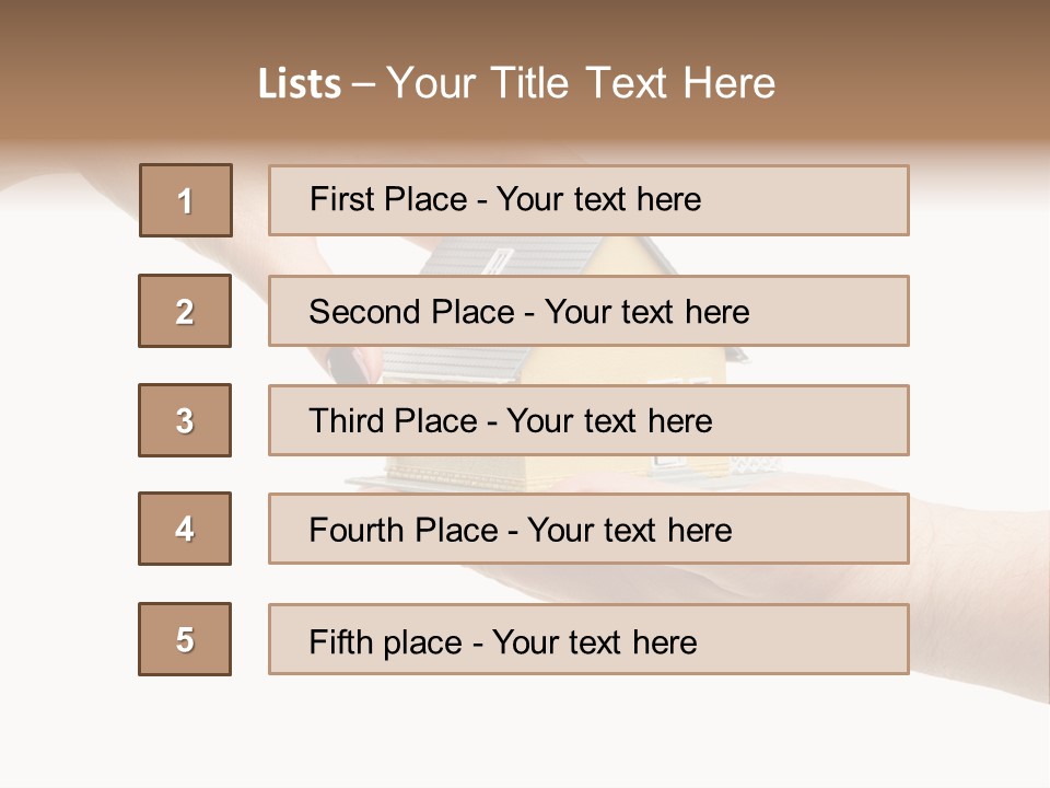 Female Hand Reaching For A House Isolated On A White Background. PowerPoint Template