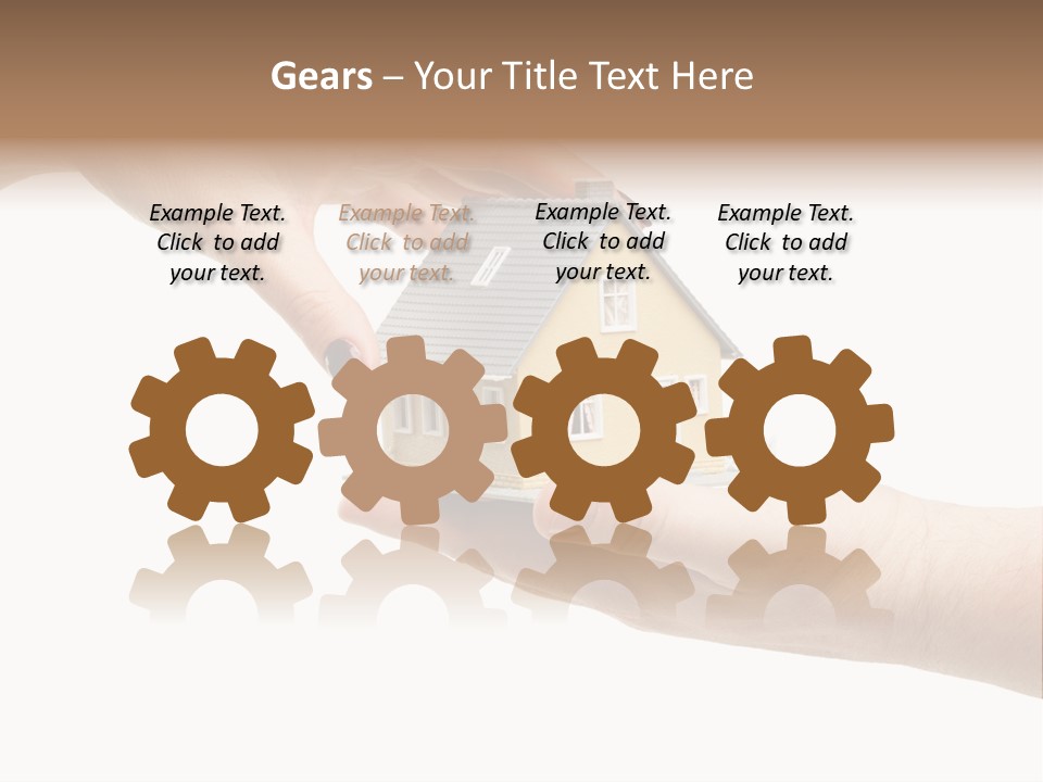 Female Hand Reaching For A House Isolated On A White Background. PowerPoint Template