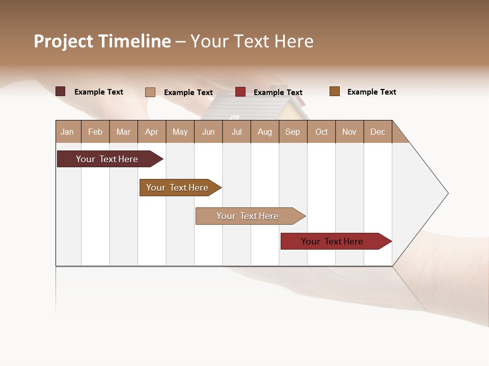 Female Hand Reaching For A House Isolated On A White Background. PowerPoint Template