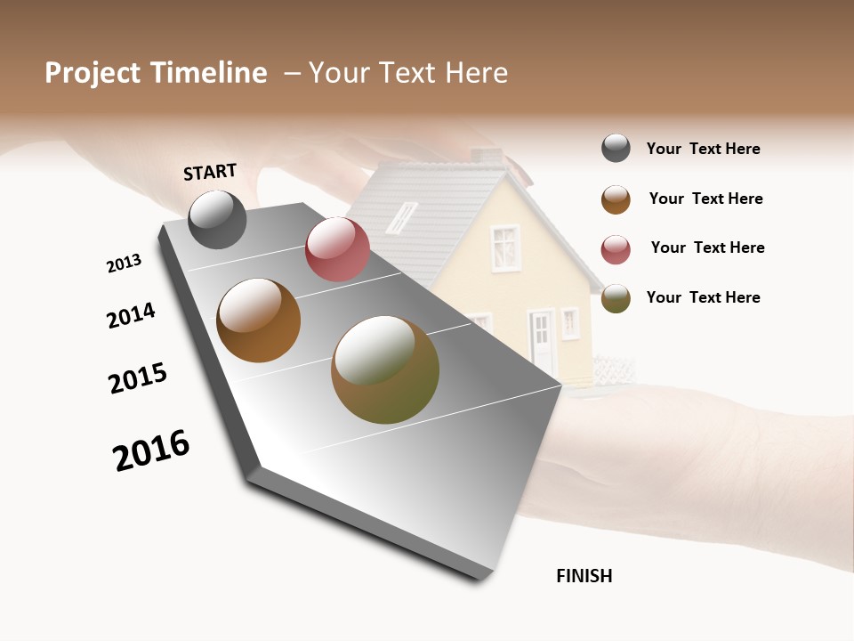 Female Hand Reaching For A House Isolated On A White Background. PowerPoint Template